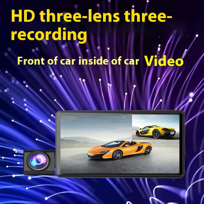 Three Lens Dashcam 4 Inches Front And Rear