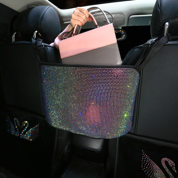 Crystal Rhinestone Car Storage Bag Organizer Barrier Of Backseat Holder Multi-Pockets Car Container Stowing Tidying car organizer