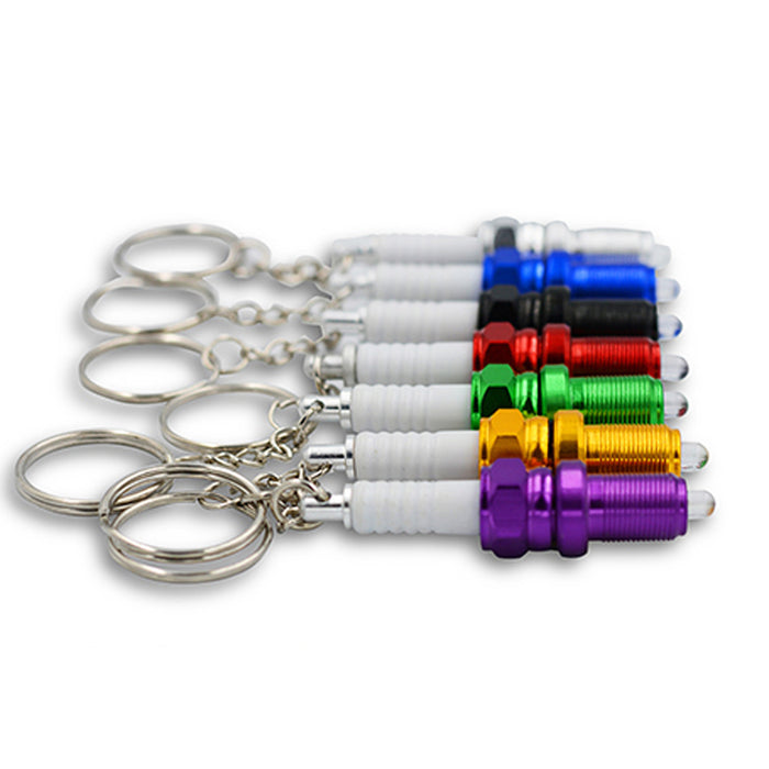 LED light spark plug keychain