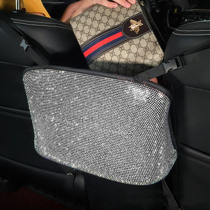 Crystal Rhinestone Car Storage Bag Organizer Barrier Of Backseat Holder Multi-Pockets Car Container Stowing Tidying car organizer