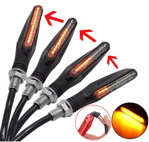 Newest 4x Universal flowing water flickering led motorcycle turn signals Indicators Flexible Blinkers Foldable Amber light lamp