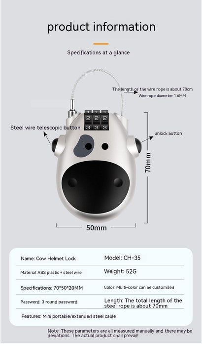 Bicycle Motorcycle Wire Rope Cow Lock Retractable Helmet Lock