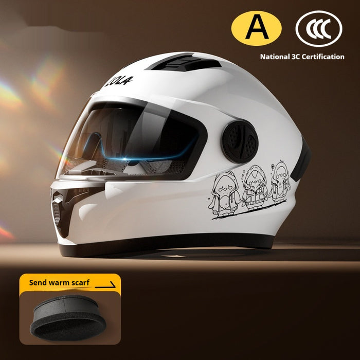 Motorcycle Helmet Warm Anti-fog Double Mirror