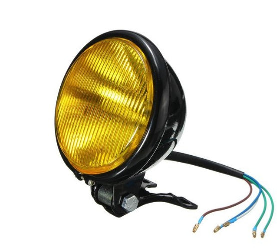 Round Bottom Mount Headlight - Black Amber Lens