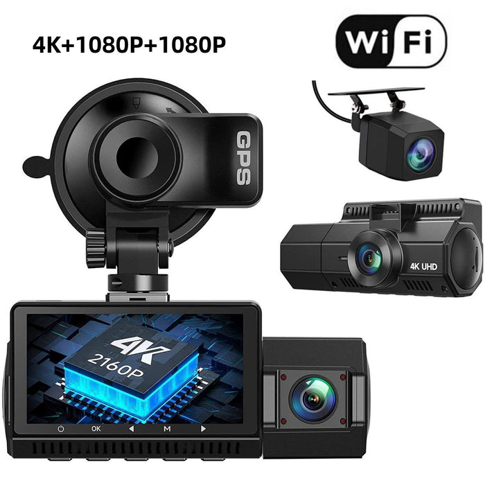 Three-record WIFI Mobile Phone Interconnection Dashcam Car 4K HD Night Vision