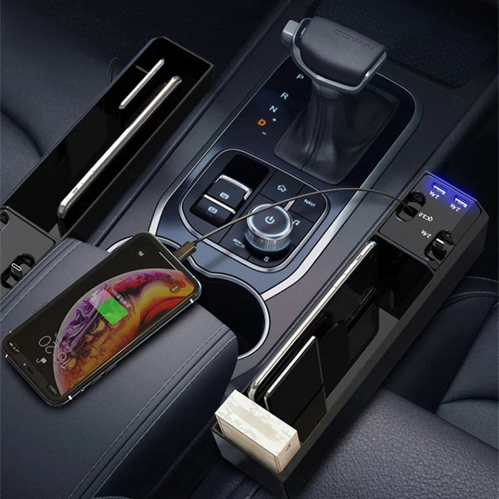 Car Organizer with Charger Cable Car Seat Gap Storage Box with Cable Car Organizers