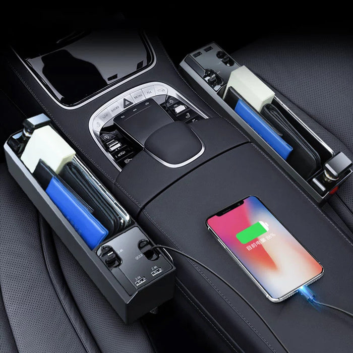 Car Organizer with Charger Cable Car Seat Gap Storage Box with Cable Car Organizers