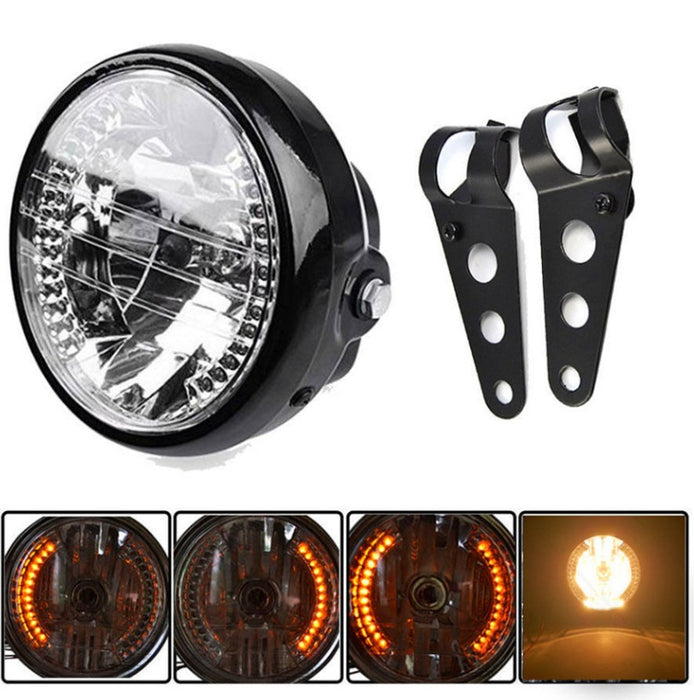 Motorcycle Headlight Turn Signal Indicator Blinker Light With Bracket Headlamp For Cafe Racer