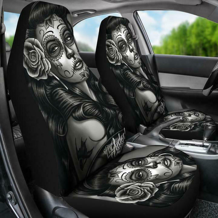 Black And White Tattooed Woman High Back Print Car Seat Cover