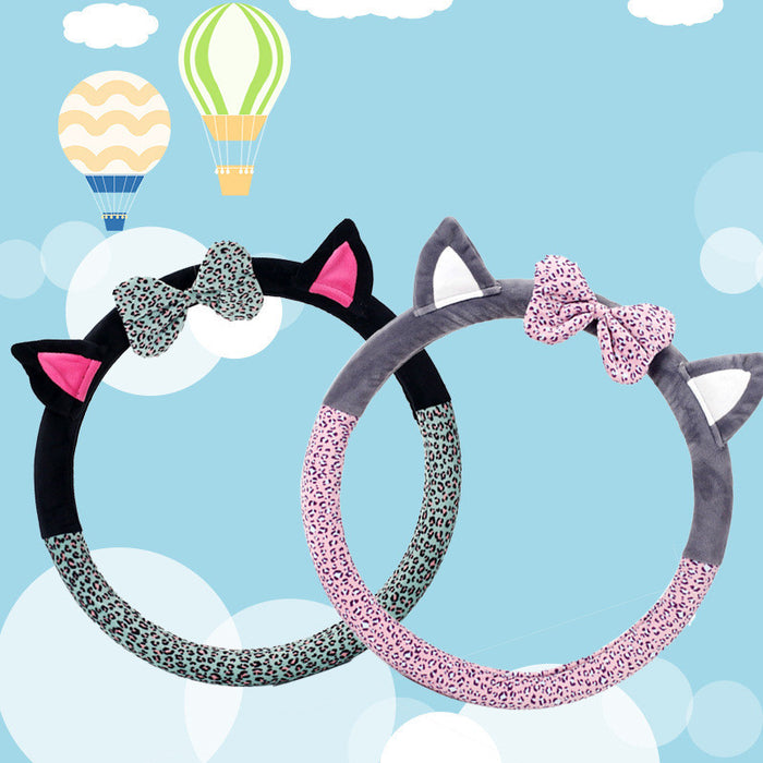 Cute Cat Ear Steering Wheel Cover Short Plush