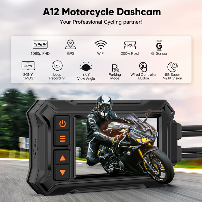 Motorcycle Locomotive Tachograph 3 Inch WIFI HD 1080P Whole Machine Waterproof Dual Lens GPS Recorder