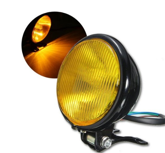 Round Bottom Mount Headlight - Black Amber Lens