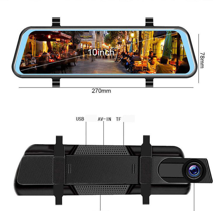 New Touch 10-inch Full-screen Driving Recorder Voice-activated Full-screen Streaming Dual-lens Non-light Night Vision DVR