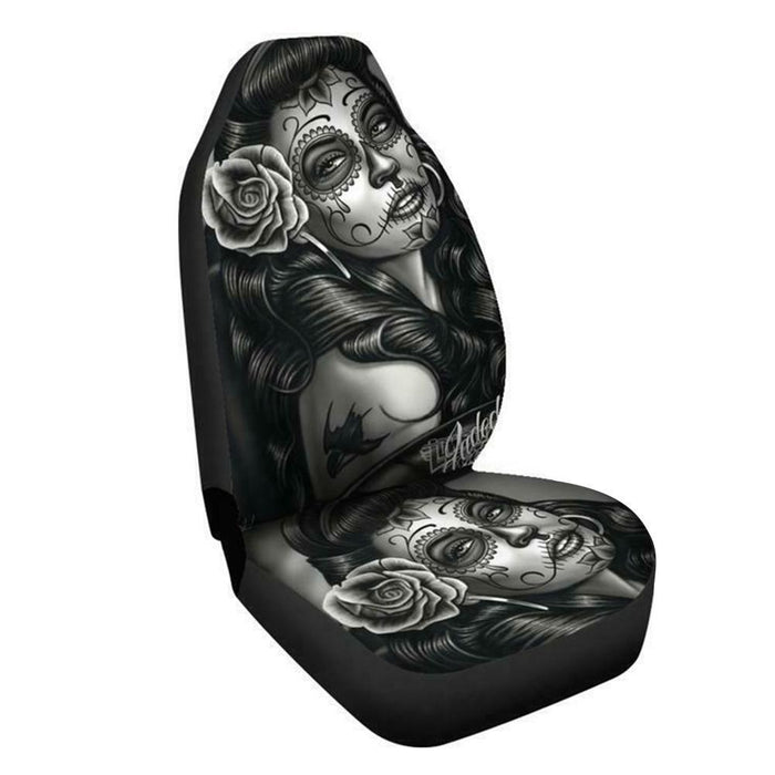 Black And White Tattooed Woman High Back Print Car Seat Cover