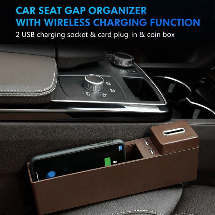 USB Wireless Charging Car Seat Gap Storage Box Car Multi-functional card coin Storage box car organizer with charger car organizer