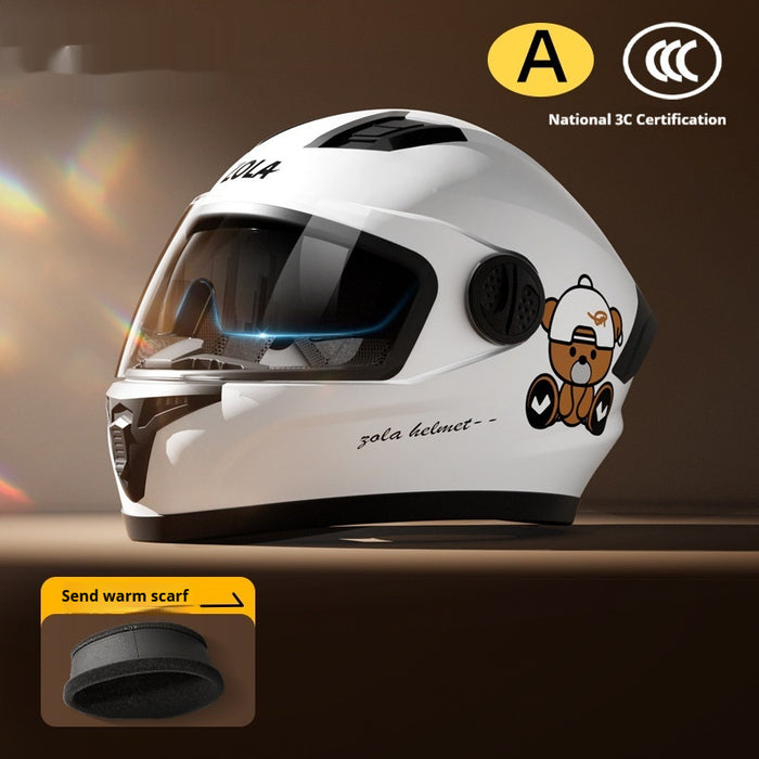 Motorcycle Helmet Warm Anti-fog Double Mirror