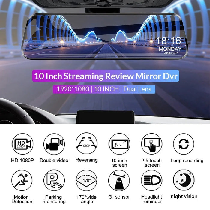 Car Rearview Mirror Camera Touch Screen Video Recorder Driving