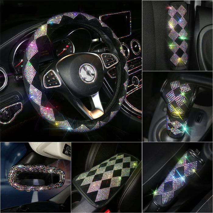 Diamond Hand Brake Gear Safety Belt Shoulder Pad Hot Drilling Handle Cover Full Diamond Steering Wheel Cover Rear View Mirror Cover