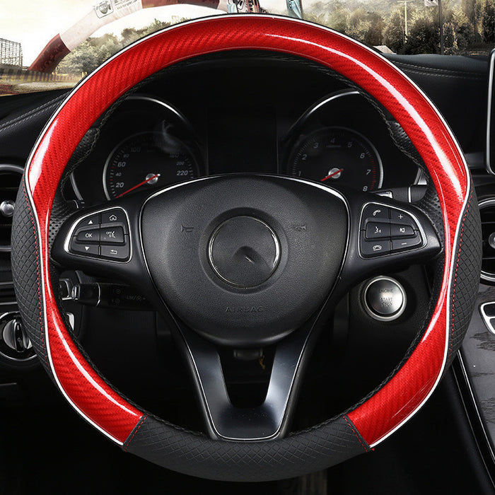 Car Steering Wheel Cover Round Handle Cover Carbon Fiber Texture